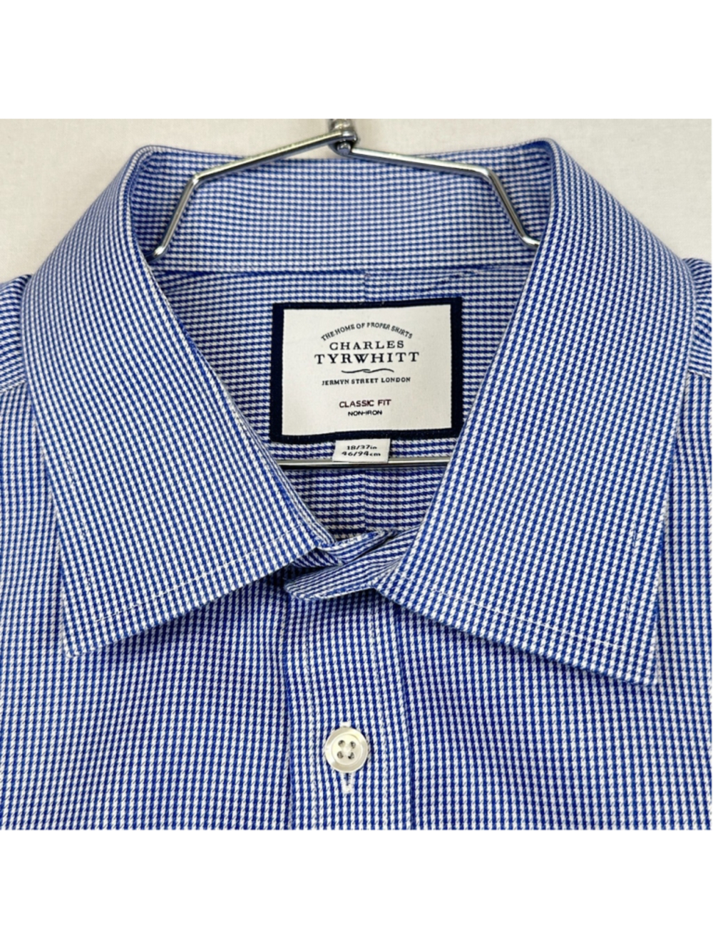 Charles Tyrwhitt Non-Iron Houndstooth Dress Shirt Blue Men's 2XL-- 18/37 in-